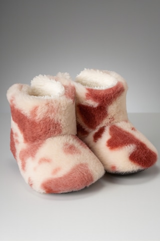 Çocuk Ve Bebek Panduf, Kışlık Peluş Bot, Sıcak Tutan, Kaymaz Tabanlı Ev İçi Patik - Pembe İnekli