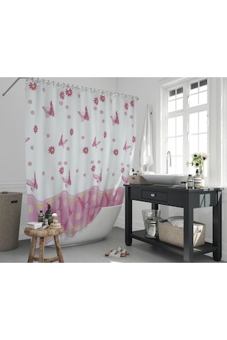 Zethome Jackline Banyo Duş Perdesi 6020 Tek Kanat 1X120X200 Pembe