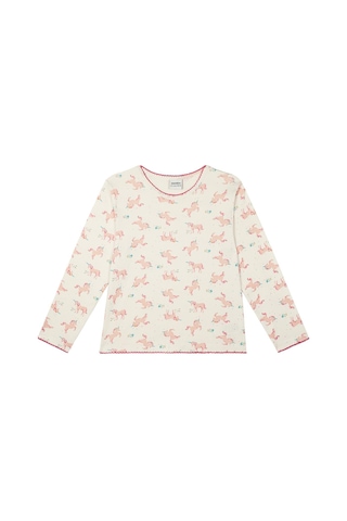 Antebies Organik Gots Sertifikalı Unicorn Masalı Desenli, Uzun Kollu Tişört, Bel Lastikli Taytlı Kız Çocuk Pijama Takımı Pembe