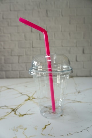 5'li Plastik Milkshake Bardağı Kapak Pipet 12 Oz 350 Cc