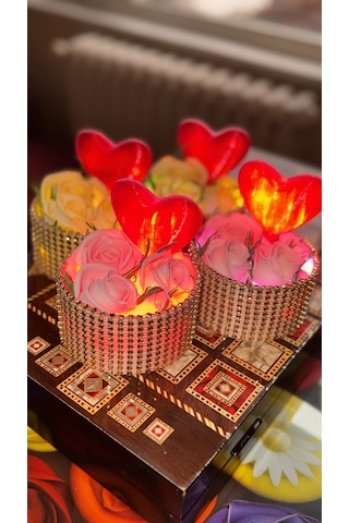 Sevgililer Günü Ledli Gül Sepeti 10cm 10cm