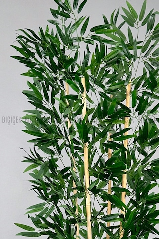 Biçiçek Yapay Bambu Ağacı 4 Dal Yoğun Yapraklı 180 Cm Siyah Lilyum Saksıda