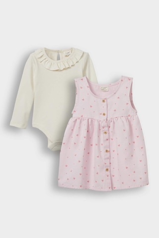 Defacto Kız Bebek 2li Takım Çıtçıtlı Uzun Kollu Body Kalp Desenli Elbise F4636a525aupn633 Pembe