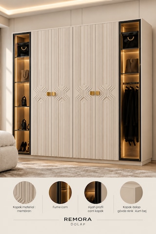 Free Home Remora Kum Beji Mdf Gardırop Elbise Dolabı 240x218x57 Kumbeji