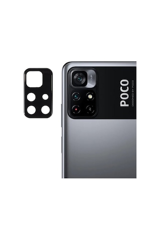 Microcase Xiaomi Poco M4 Pro 5G Kamera Camı Lens Koruyucu MetalÇerçeveli Kapalı Tasarım - Siyah