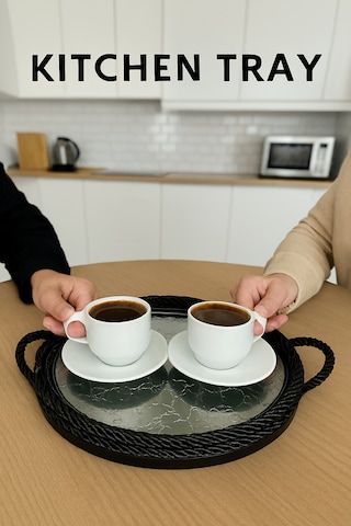 Sert Plastik Yuvarlak Sunum Tepsisi, Dayanıklı Ve Şık Servis Çözümü Siyah