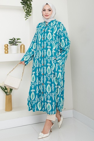 Desenli Dokuma Viskon Tunik 1516 - Mint Mint