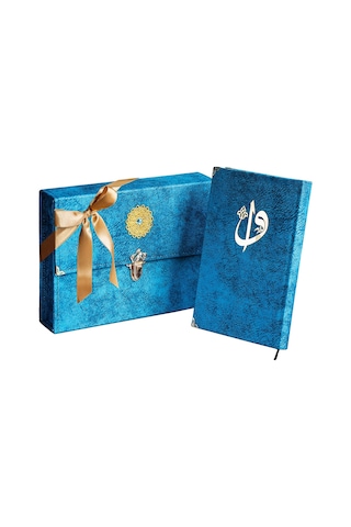 Hatim Çantalı Kadife Kuranı Kerim 29X19 Cm Sesli Dinleme Mavi