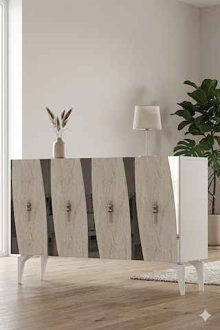 Ka1213bts Elips Konsol Ve Tv Sehpası Beyaz-traverten-silver 120cm
