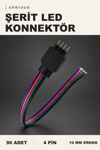 Onerous 90 Adet 4 Pin Erkek Şerit Led Konnektörü 10 Mm Siyah