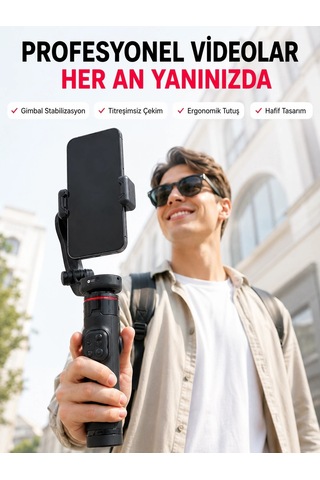 Mey İthalat Akıllı Takipli Gimbal Selfie Stick Profesyonel Video Çekim Stabilizatörü Uzayabilir Tri