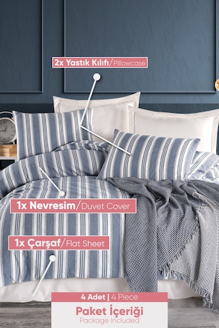 Eponj Home Sport Çizgili Nevresim Takımı Çift Kişilik Soft Line Lacivert Lacivert