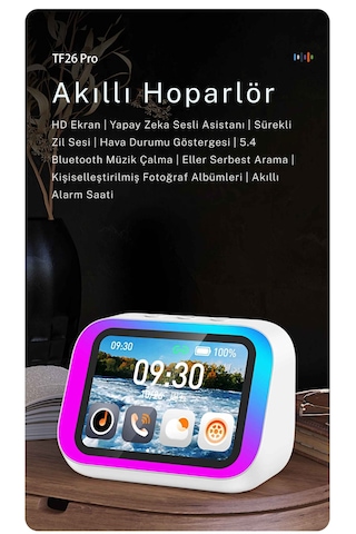 Monozone Çok Fonksiyonlu Akıllı Alarm Saati Bluetooth Hoparlör Hava Durumu Gece Lambası Müzik Çalar Beyaz