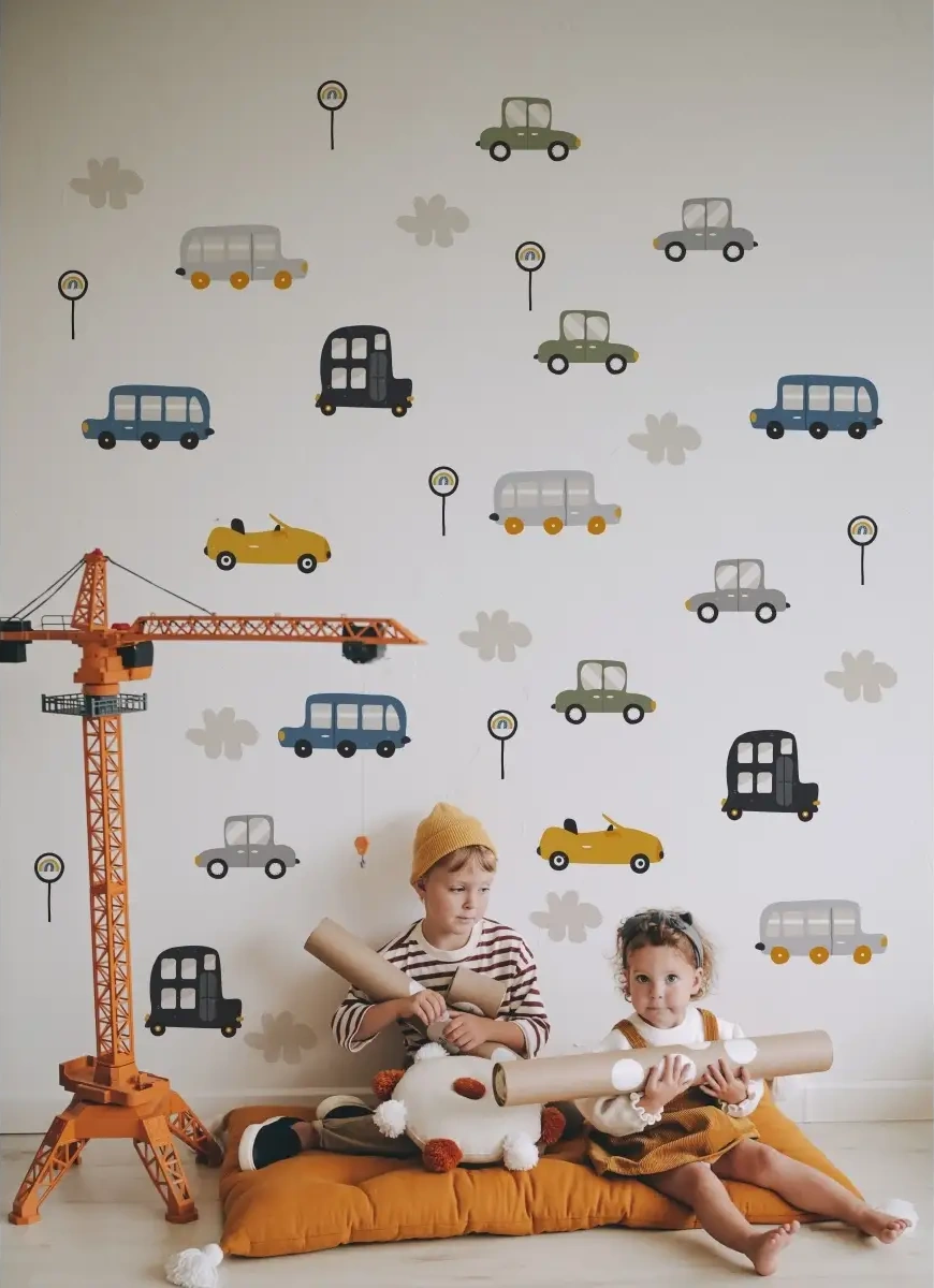 Wallshebno Çocuk Duvar Çıkartmaları İç Mekan Dekoru Arabalar 15120645 Gri