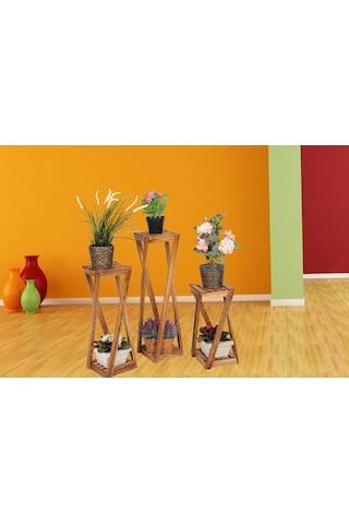 Woodencity Ahşap Çiçeklik Ahşap Üçlü Saksılık Dekoratif Çiçek Stand Üçlü Set Diğer