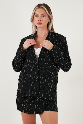 Lela Taşlı Regular Fit Broş Detaylı Ceket-Şort Etek Bayan Takım 6839618 Siyah