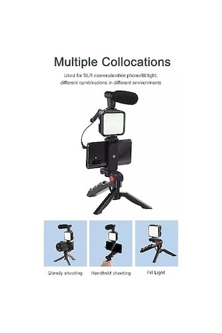 Tripod, Selfie, Video Üretimi İçin Kit, Stand, Uzaktan Kumandalı Mikrofon Led Işık Ve Mini Tripod Telefon Vlog Video Kayıt İçin Aradığınız Herşey Bu Kutuda Ay-49