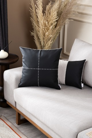 Ivy Soft Deri Siyah Kırlent Kılıfı 45x45 2548 Siyah
