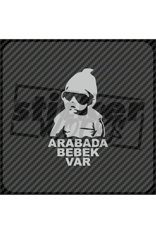 Arabada Bebek Var Sticker Gümüş Gri