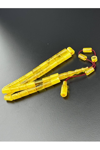 El Yapımı Sıkma Kehribar Kesme Tesbih Hcz-model Tgver Sarı