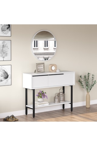 Robin Home Lidya Dresuar Aynalı Kapaklı Metal Ayaklı Beyaz