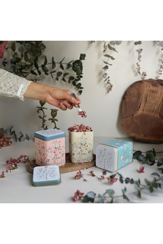 Botanica Desenli Kare Metal Saklama Kabı 3 Lü Set, 7.5 X 7.5 Cm Çok Renkli