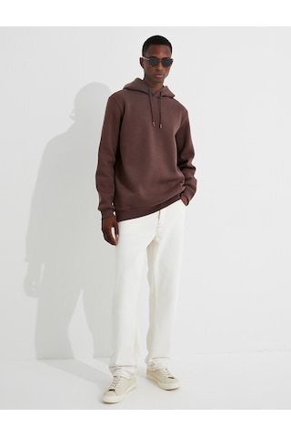 Koton Basic Kapşonlu Sweatshirt Şardonlu Kahverengi 3wam70050mk Kahve
