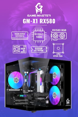 Game Master GM-X1 R5-5600 16 GB 512 GB M.2 8 GB RX580 Free Dos Masaüstü Oyuncu Bilgisayarı