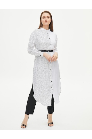 Kemerli Hakim Yaka Uzun Tunik Siyah-beyaz Siyah-beyaz