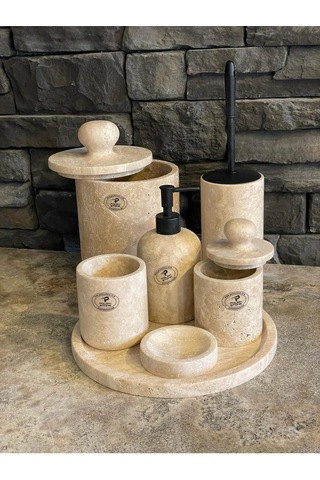 Yeni Traverten 7'li Banyo Seti Kendinden Tutmalı Kapaklar 1.sınıf İşçilik Ve Malzeme Beyaz