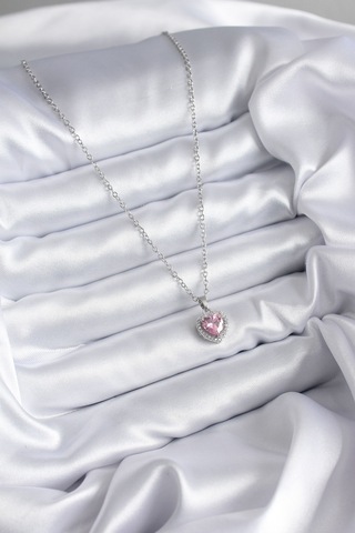 Ezoconcept 316l Çelik Zincir Gümüş Renk Pembe Zirkon Taş Charm Model Kadın Kolye