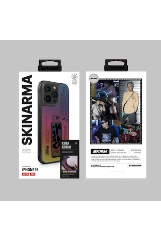 Apple Uyumlu iPhone 15 Pro Max Kılıf Skinarma Holografik Standlı Deri Görünümlü Kira Kobai Kapak Colorful