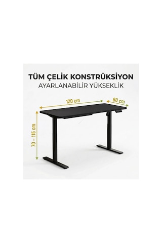 Adornist - Yüksekliği Ayarlanabilir Ergonomik Bilgisayar & Çalışma Masası - Tek Motorlu 2 Hafızalı Siyah, 120 Çok Renkli