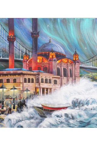 İstanbul Boğazı Ve Ortaköy Camii El Yapımı Akrilik Tablo 98x100 Cm