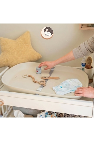 Lunalica Vela Kemerli Bebek Alt Değiştirme Matı Bej - Kolay Silinir - Su Geçirmez - Yenidoğan Ve Bebek İçin Şifonyer Üstü Alt Açma Pedi Minderi