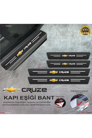 Chevrolet Cruze Logolu Karbon Kapı Eşiği Koruyucu Suni Deri 4'lü Set