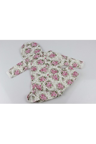 Güllü Çiçek Empirme Şapkalı Zıbın Pembe