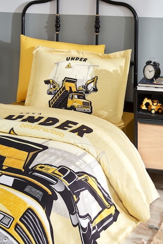 Özdilek Construction Tek Kişilik Lastikli Fitted Çarşaf Nevresim Takımı Sarı