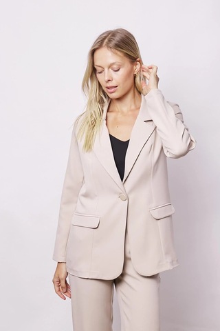 Kadın Yakalı Cep Kapaklı Uzun Kol Hafif Likralı Kumaş Oversize Blazer Ceket Pantolonu Jument 40075 -taş Taş