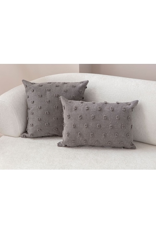 Swita Home Dekoratif Puantiye Keten Kumaşlı Kırlent Kılıfı 2'li 43x43 - 30x50 Gri