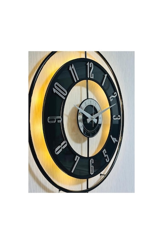 Pey Aksesuar Metal Camlı Duvar Saati 50 X 70 Cm Orta Boy Işıklı Gerçek Cam M51-siyah-şeffaf-siyah-gümüş Siyah