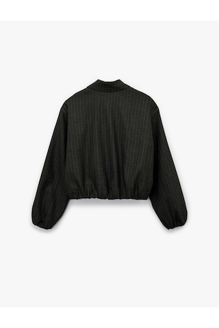 Koton Koton X Melis Ağazat - Uzun Kollu Cepli Fermuarlı Crop Bomber Ceket Gri Çizgili 6wak20413ew Gri Çizgili