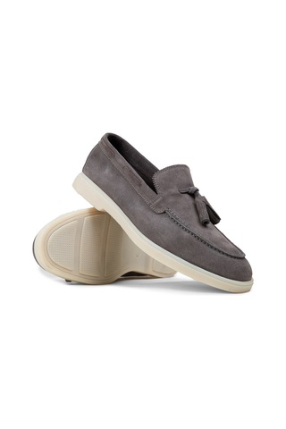 Deery Erkek Hakiki Süet Gri Püsküllü Loafer - 02027mgrıc01