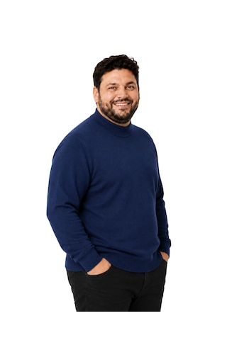 Battalmoda Erkek Büyük Beden Koyu İndigo Yarım Balıkçı Pamuklu Kazak 3xl-4xl-5xl-6xl Koyu Indigo
