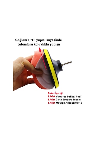 Oto Araç Araba Pasta Cila Polisaj Yumurta Ped + 115 Mm Taban + Matkap Adaptörü Parlatıcı Çizik Giderici 3'lü Set