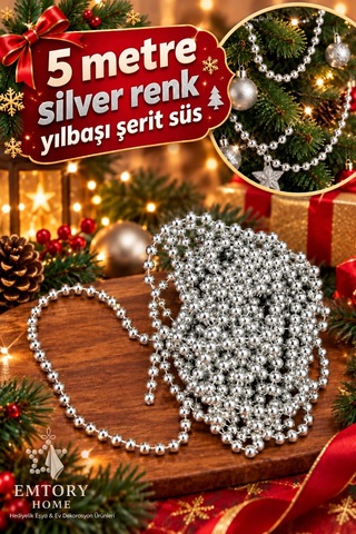 5 Metre Silver Şerit Toplu Yılbaşı Ağaç Süsü - Yılbaşı Dekor - Yılbaşı Süsleme Boncuk Şerit 6mm Diğer