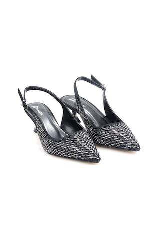 Pisagor Ps-32350 Kadın 4 Cm Arkası Açık Taşlı Abiye Stiletto Ayakkabı Sıyah