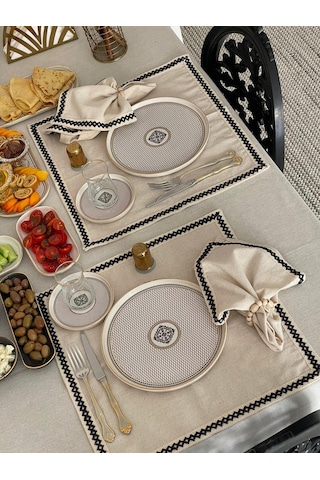 Dnc Home Tekstil Organik Ham Keten Peçete Takımı 6'lı + Ahşap Toka