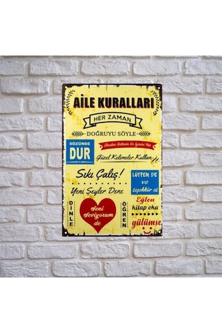 Aıle Kuralları Ahşap Duvar Ve Kapı Süsü Retro Ahşap Pano 28 X 20