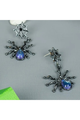 Dükkan Design Y2k Örümcek Detaylı Gotik Küpe Gümüş